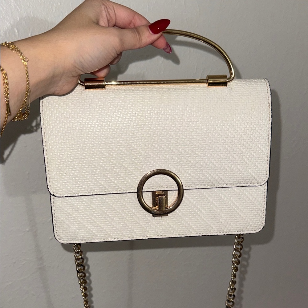 Aldo Elegant White Handbag with Gold Accents